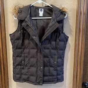 Like New Dark Brown Vest with Fur trimmed hood